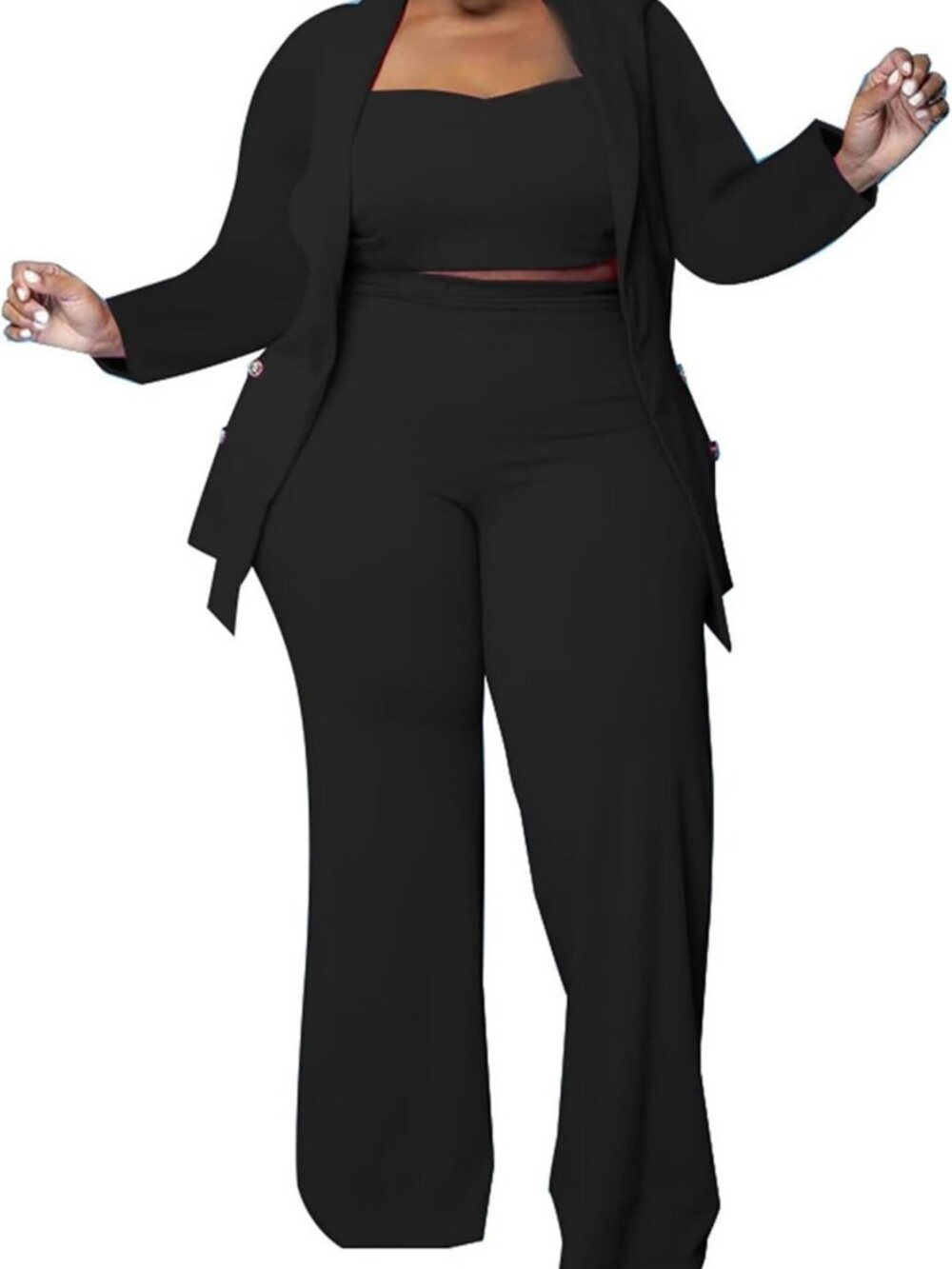 Chic Plus Size 3-Piece Pantsuit Set - Blazer & Pants for Business Casual Style